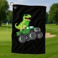 St Patricks Day T Rex Riding Monster Truck Dino Golf Towel thumb 1