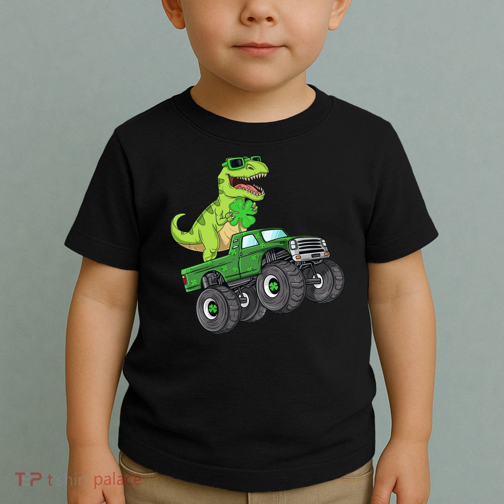 St Patricks Day T Rex Riding Monster Truck Dino Toddler T-Shirt