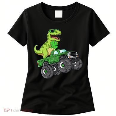 St Patricks Day T Rex Riding Monster Truck Dino Women's T-Shirt
