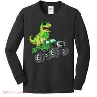 St Patricks Day T Rex Riding Monster Truck Dino Kids Long Sleeve Shirt thumb 0
