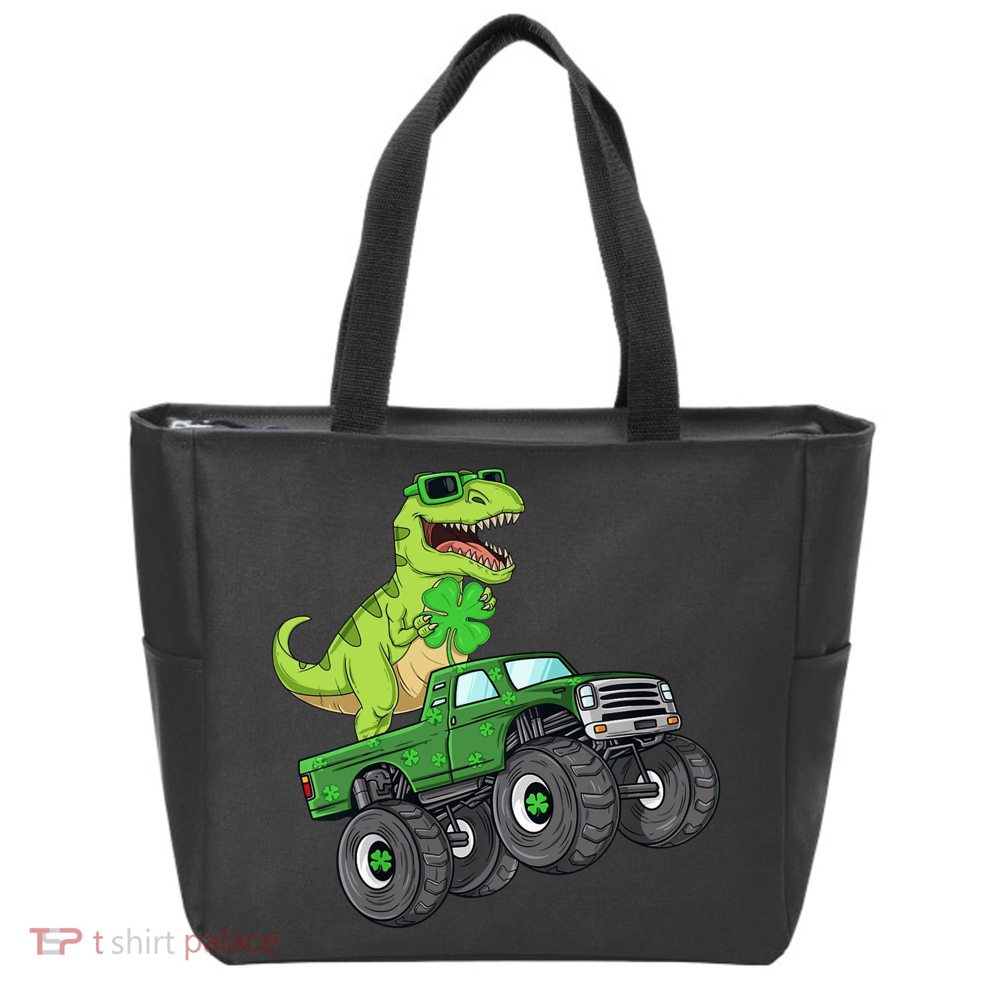 St Patricks Day T Rex Riding Monster Truck Dino Tote Bag