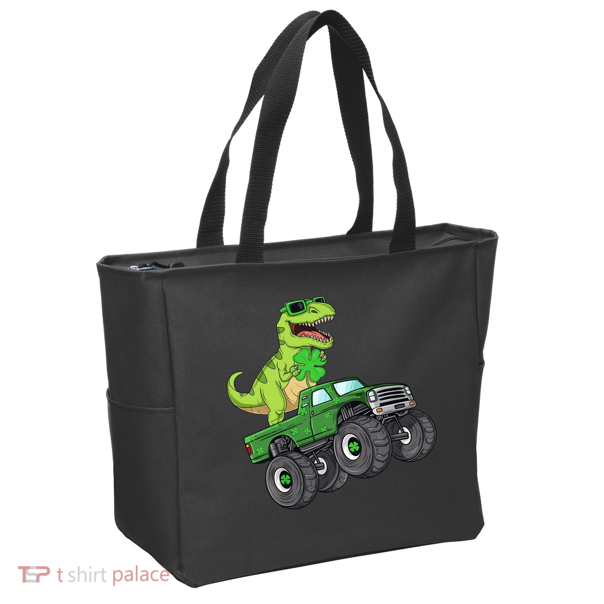 St Patricks Day T Rex Riding Monster Truck Dino Tote Bag