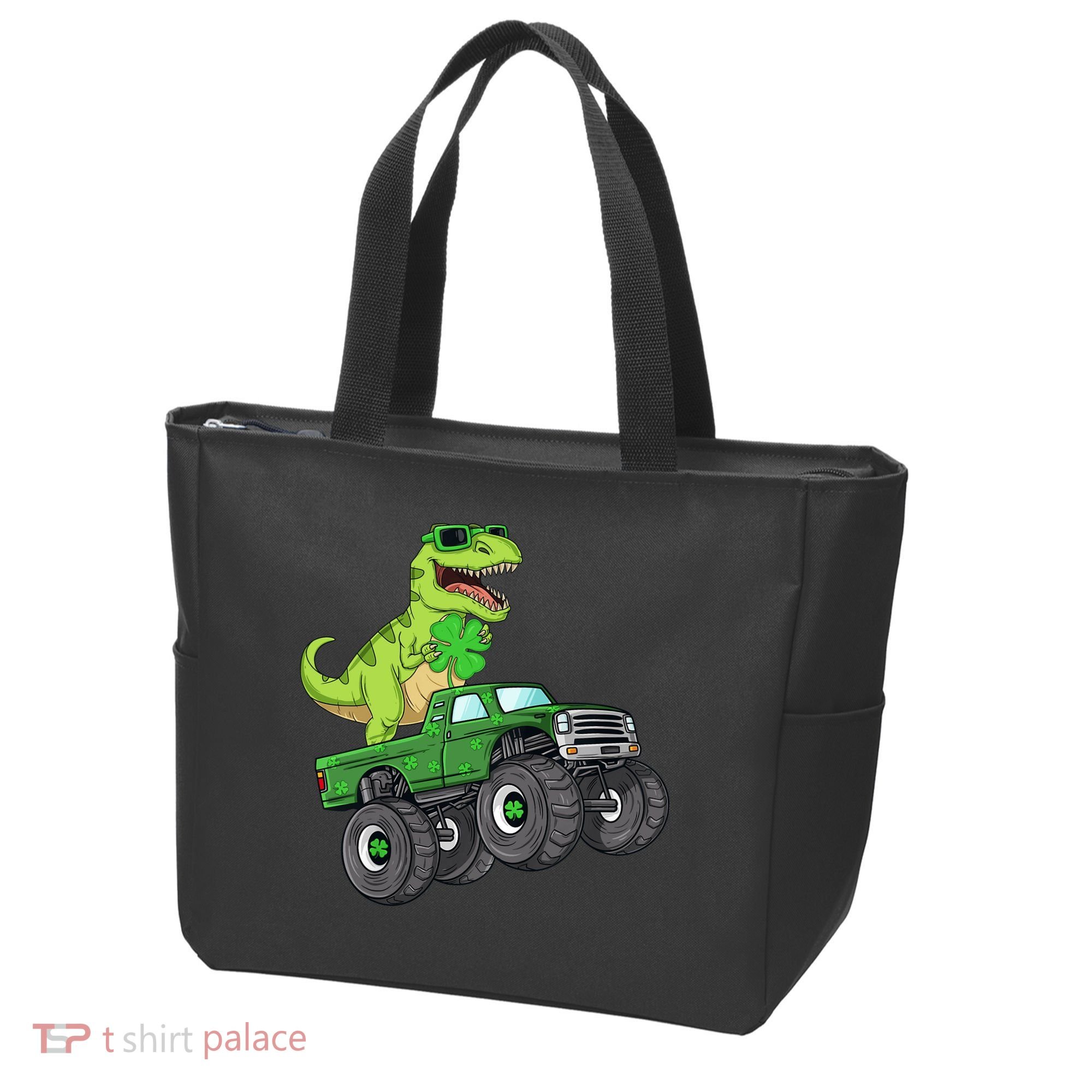 St Patricks Day T Rex Riding Monster Truck Dino Tote Bag