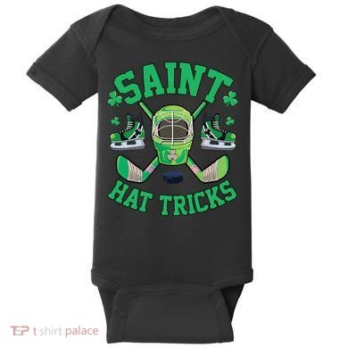 St Patrick's Day Hockey Saint Hat Tricks Shamrock Baby Bodysuit