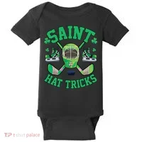 St Patrick's Day Hockey Saint Hat Tricks Shamrock Baby Bodysuit thumb 0