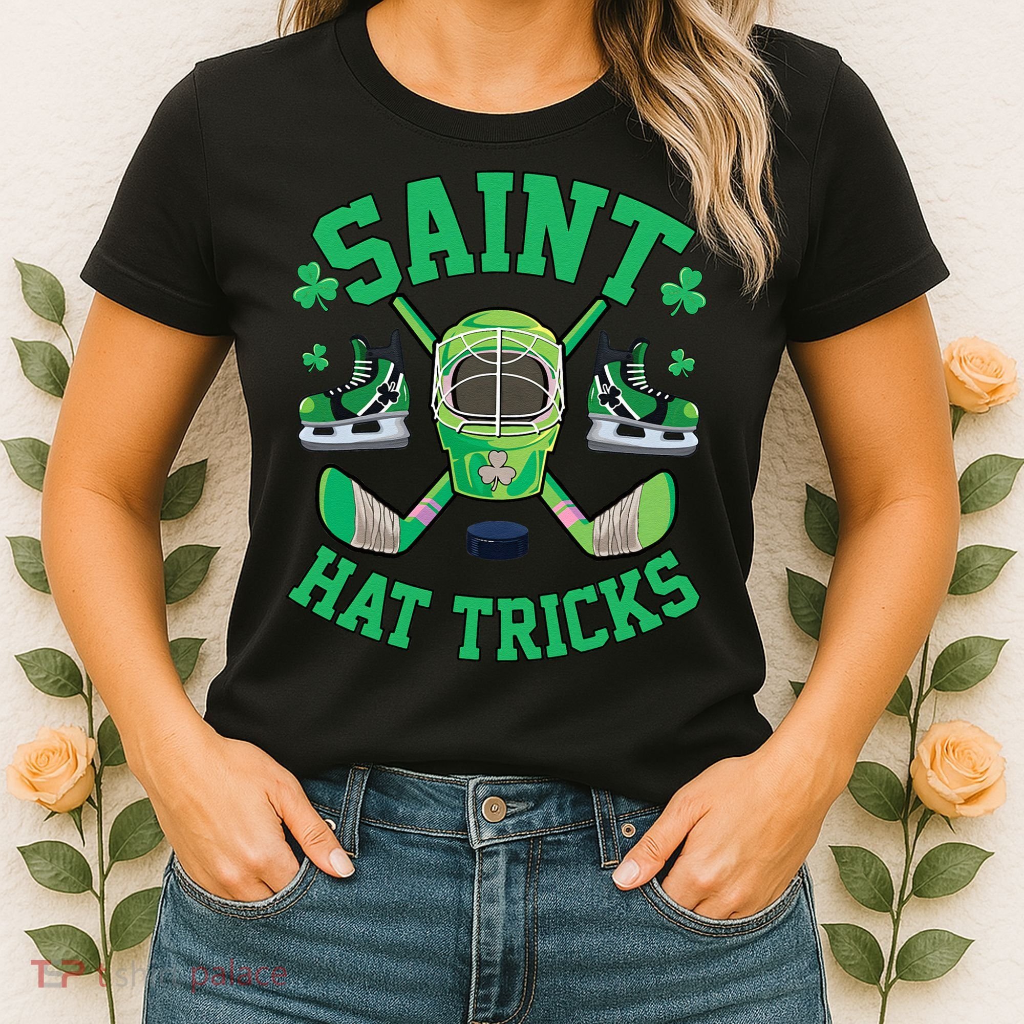 St Patrick's Day Hockey Saint Hat Tricks Shamrock Women's T-Shirt