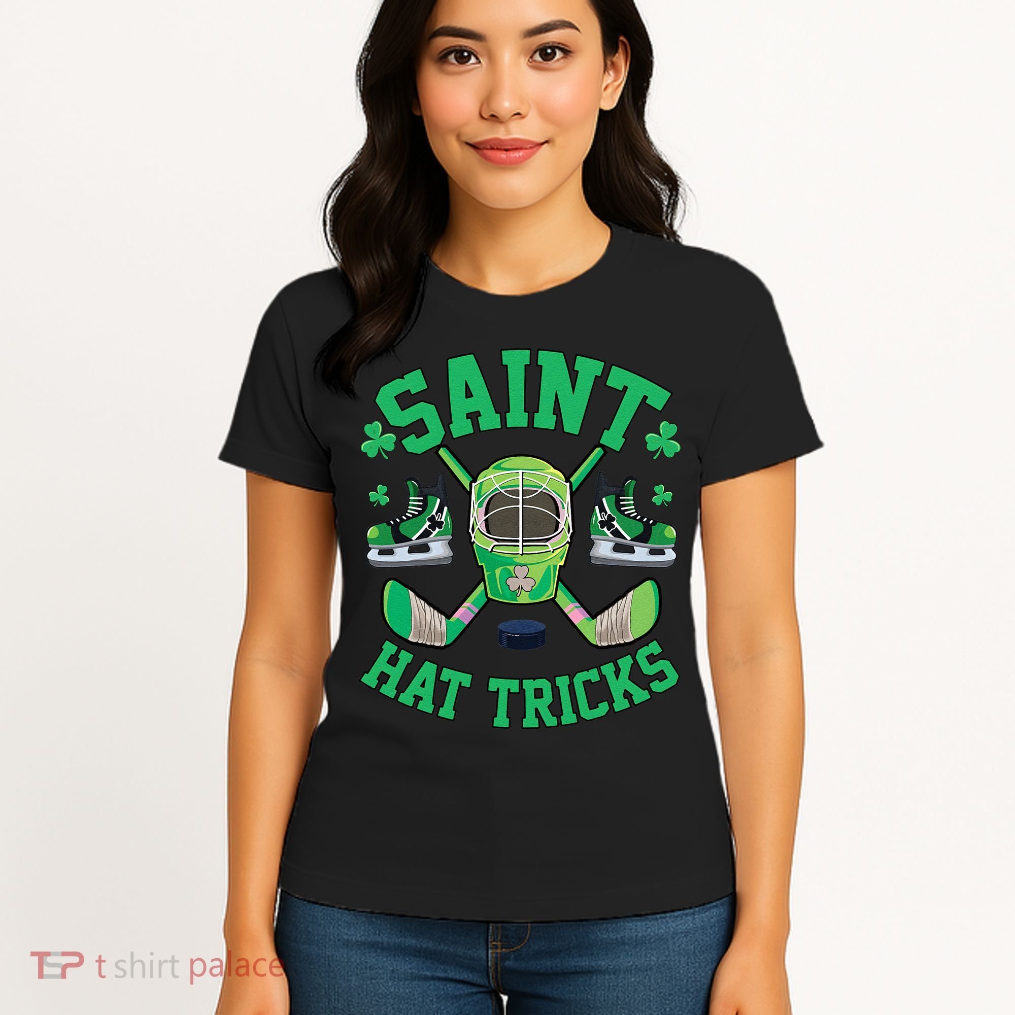 St Patrick's Day Hockey Saint Hat Tricks Shamrock Women's T-Shirt