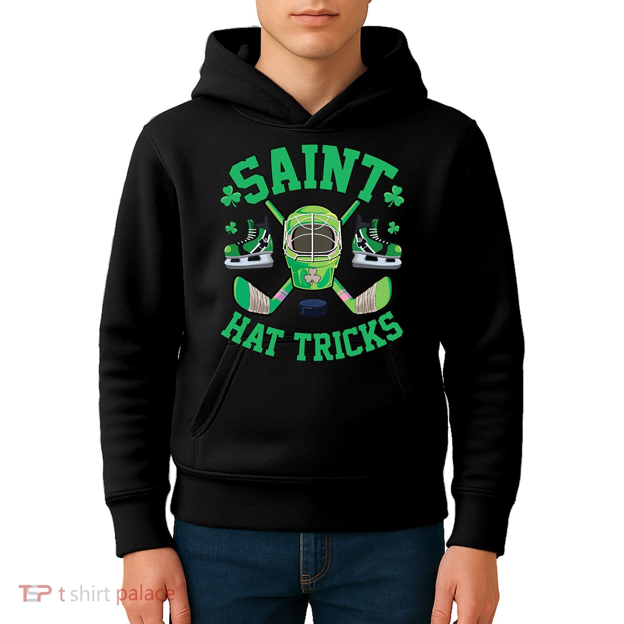 St Patrick's Day Hockey Saint Hat Tricks Shamrock Kids Hoodie