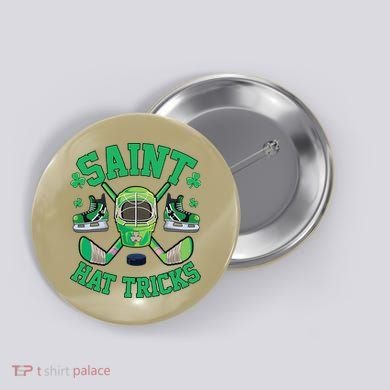 St Patrick's Day Hockey Saint Hat Tricks Shamrock Button