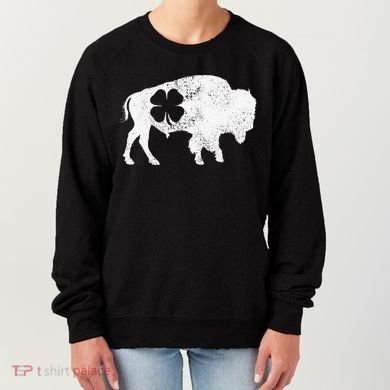 St Patrick's Day Green Shamrock Buffalo Bison Irish Saint Funny Women's Sweatshirt