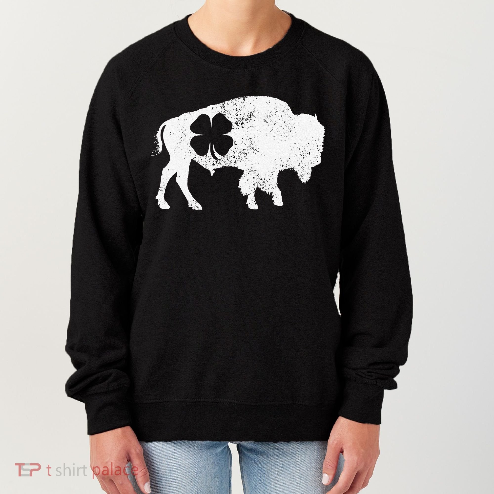 St Patrick's Day Green Shamrock Buffalo Bison Irish Saint Funny Women's Sweatshirt