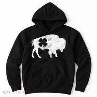 St Patrick's Day Green Shamrock Buffalo Bison Irish Saint Funny Hoodie thumb 0