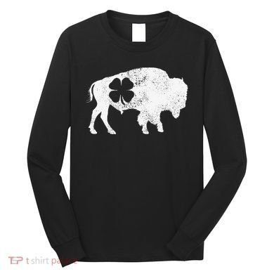 St Patrick's Day Green Shamrock Buffalo Bison Irish Saint Funny Long Sleeve Shirt