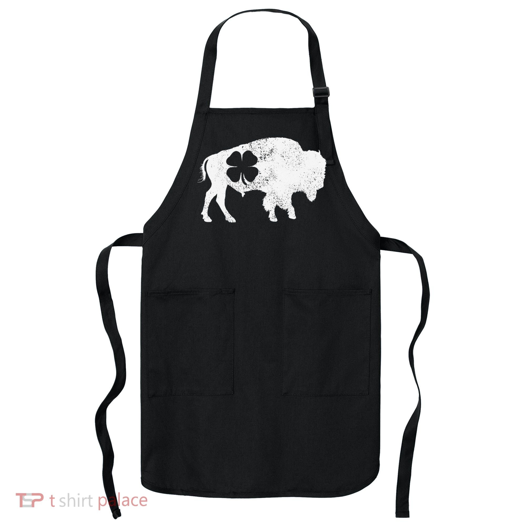 St Patrick's Day Green Shamrock Buffalo Bison Irish Saint Funny Apron