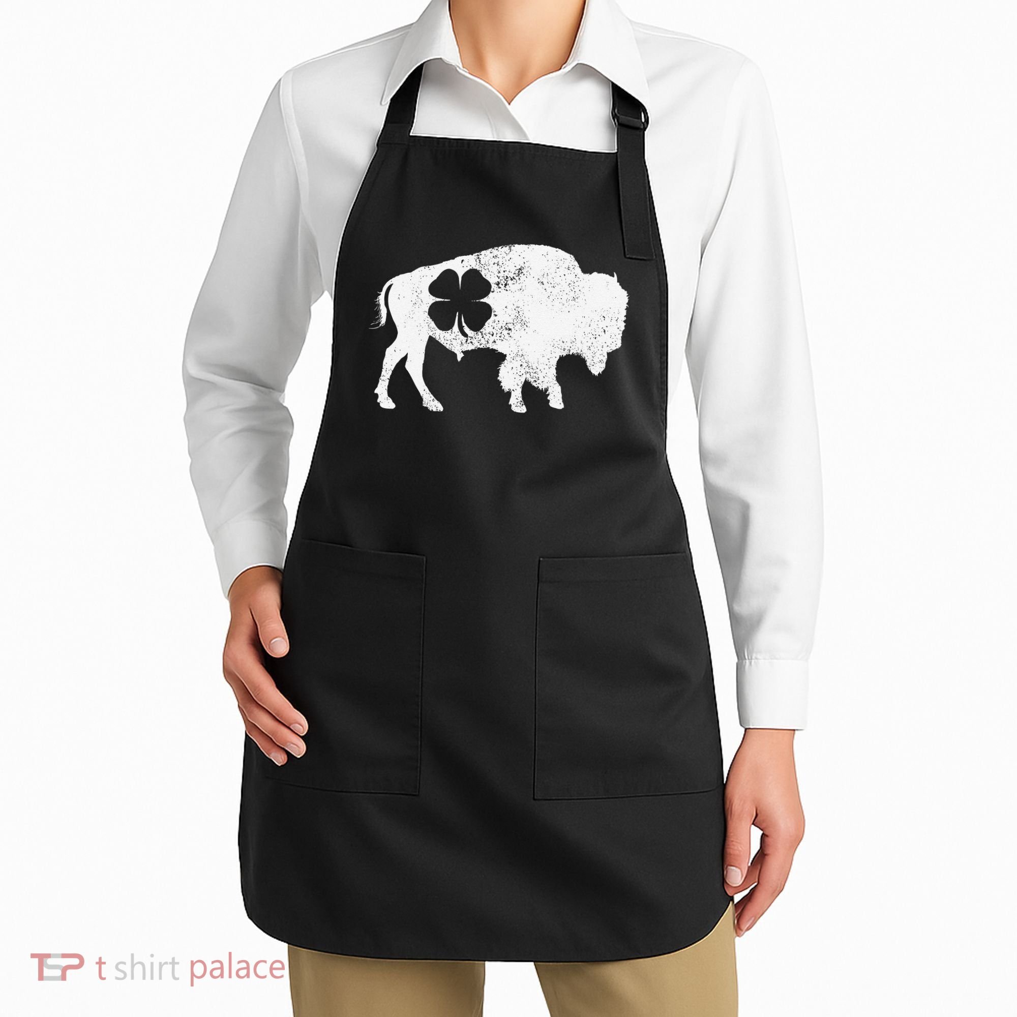 St Patrick's Day Green Shamrock Buffalo Bison Irish Saint Funny Apron