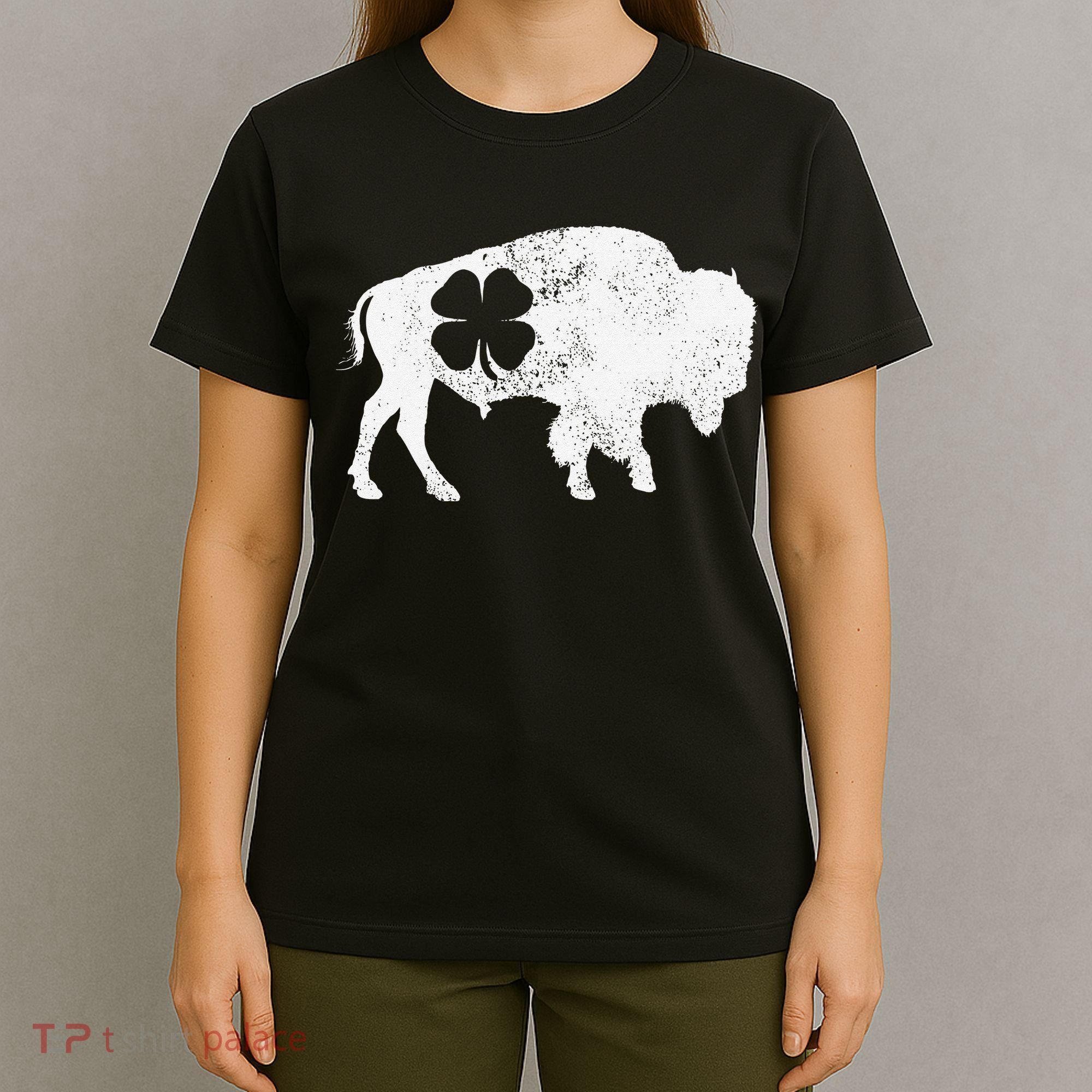 St Patrick's Day Green Shamrock Buffalo Bison Irish Saint Funny T-Shirt