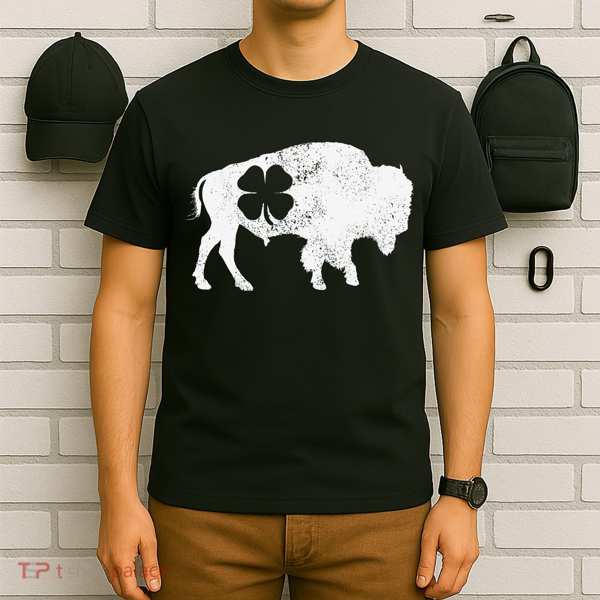 St Patrick's Day Green Shamrock Buffalo Bison Irish Saint Funny T-Shirt