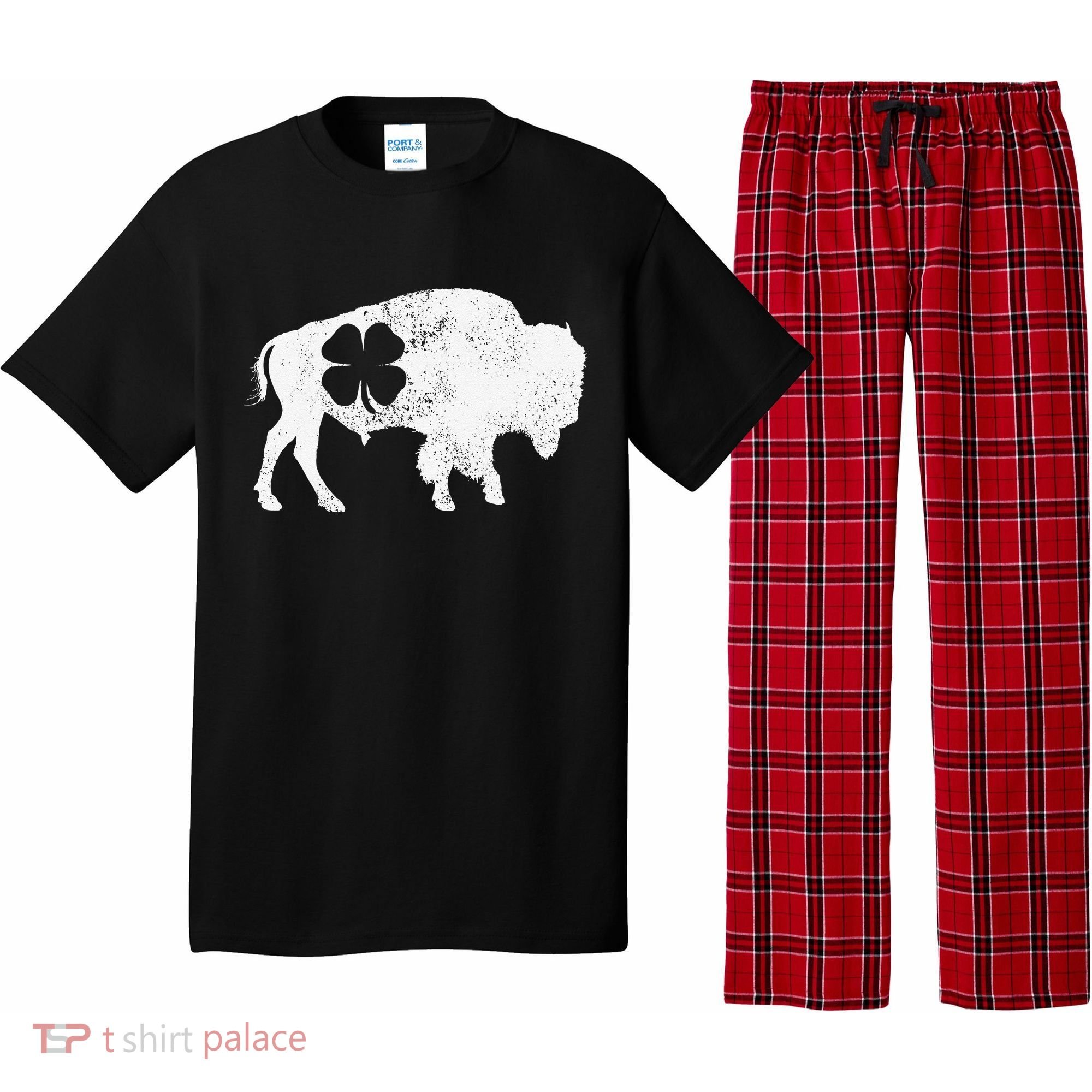 St Patrick's Day Green Shamrock Buffalo Bison Irish Saint Funny Pajama Set