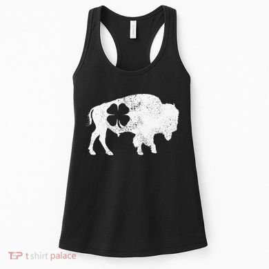 St Patrick's Day Green Shamrock Buffalo Bison Irish Saint Funny Women's Tank Top