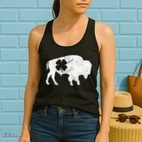 St Patrick's Day Green Shamrock Buffalo Bison Irish Saint Funny Women's Tank Top thumb 2