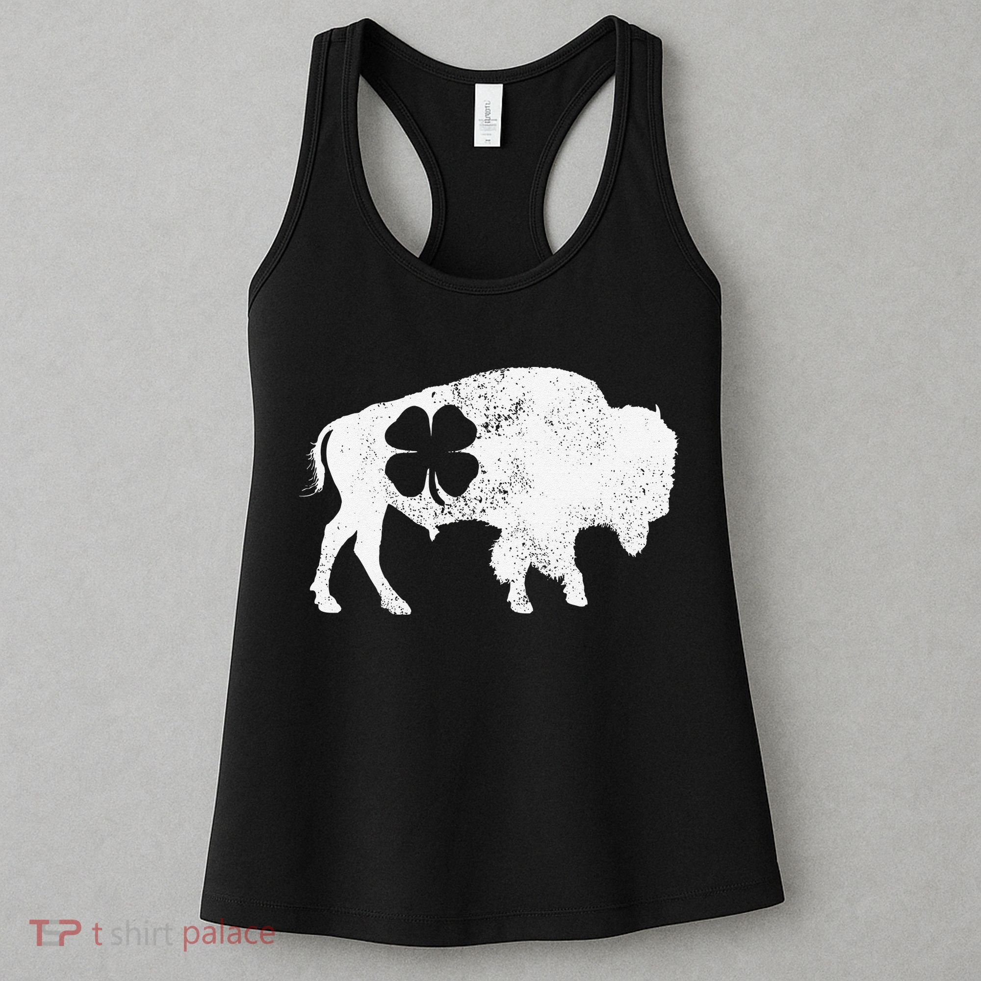 St Patrick's Day Green Shamrock Buffalo Bison Irish Saint Funny Women's Tank Top
