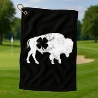 St Patrick's Day Green Shamrock Buffalo Bison Irish Saint Funny Golf Towel thumb 1