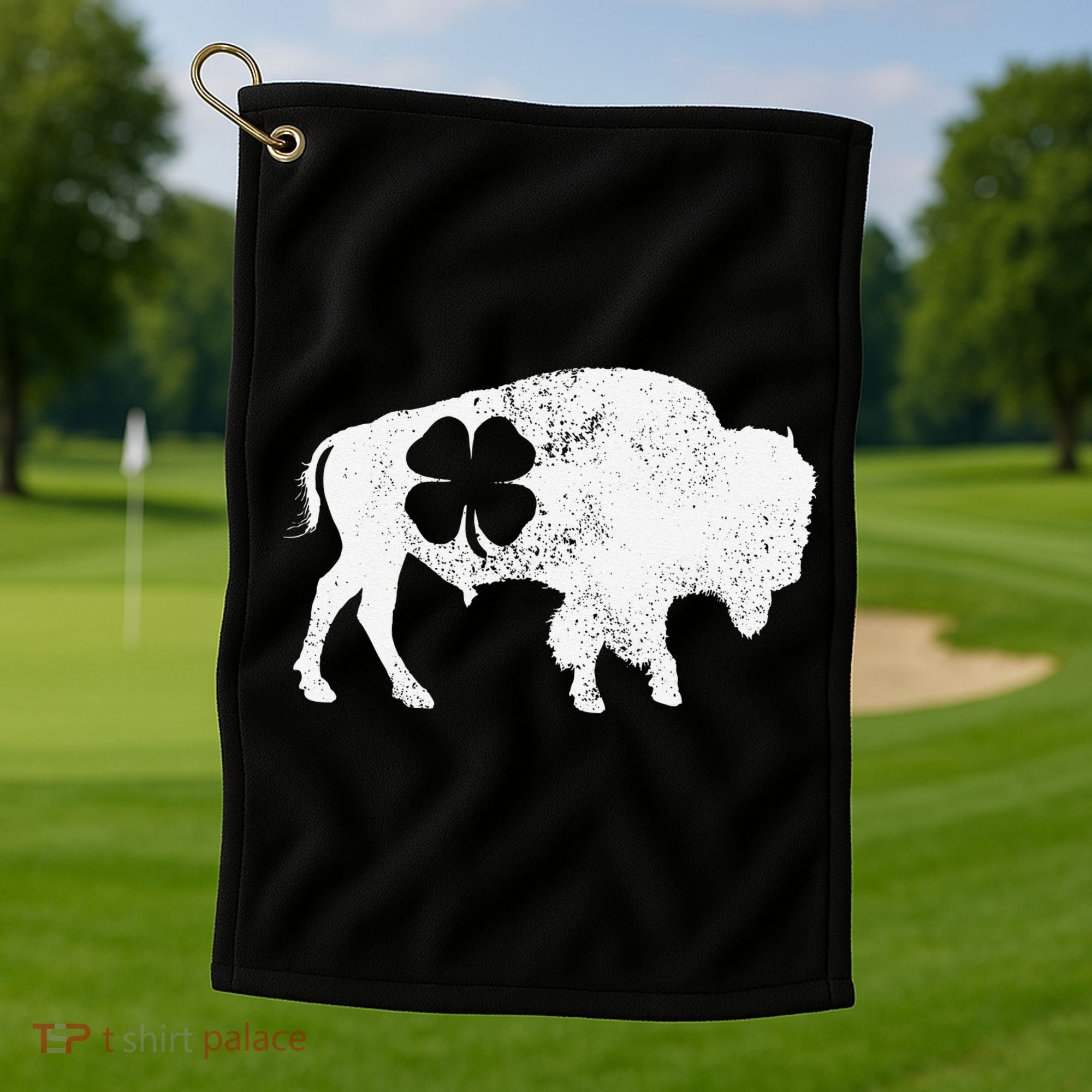 St Patrick's Day Green Shamrock Buffalo Bison Irish Saint Funny Golf Towel