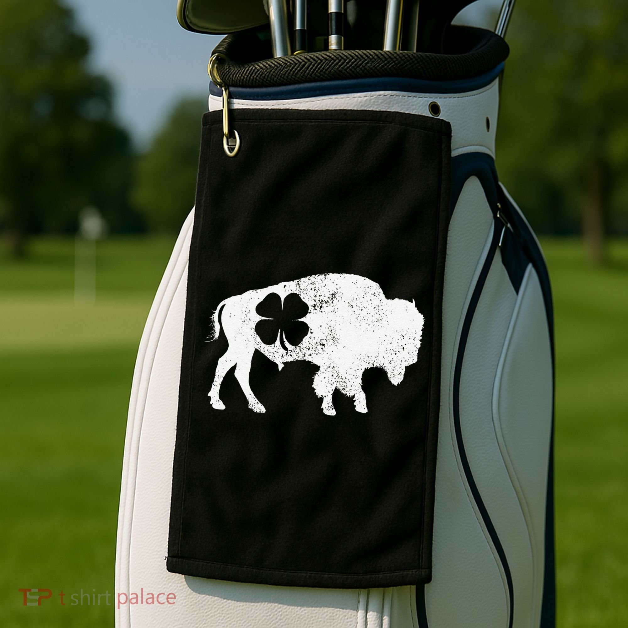 St Patrick's Day Green Shamrock Buffalo Bison Irish Saint Funny Golf Towel