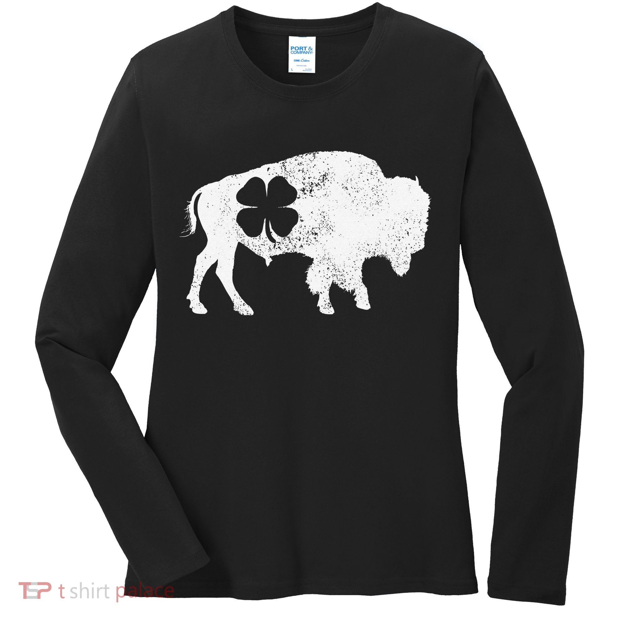 St Patrick's Day Green Shamrock Buffalo Bison Irish Saint Funny Women's Long Sleeve Shirt