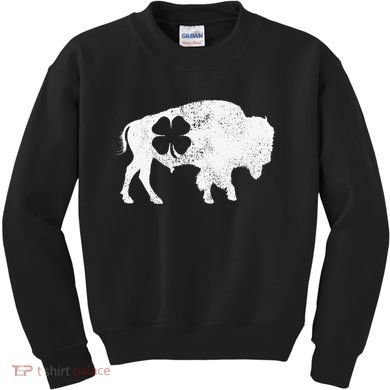 St Patrick's Day Green Shamrock Buffalo Bison Irish Saint Funny Kids Sweatshirt