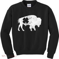 St Patrick's Day Green Shamrock Buffalo Bison Irish Saint Funny Kids Sweatshirt thumb 0