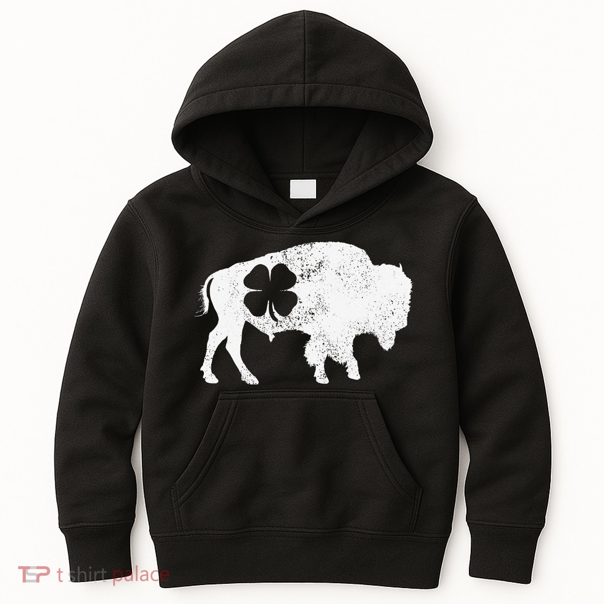 St Patrick's Day Green Shamrock Buffalo Bison Irish Saint Funny Kids Hoodie