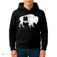 St Patrick's Day Green Shamrock Buffalo Bison Irish Saint Funny Kids Hoodie thumb 4