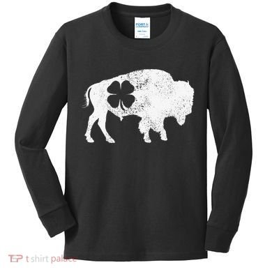 St Patrick's Day Green Shamrock Buffalo Bison Irish Saint Funny Kids Long Sleeve Shirt