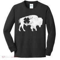 St Patrick's Day Green Shamrock Buffalo Bison Irish Saint Funny Kids Long Sleeve Shirt thumb 0