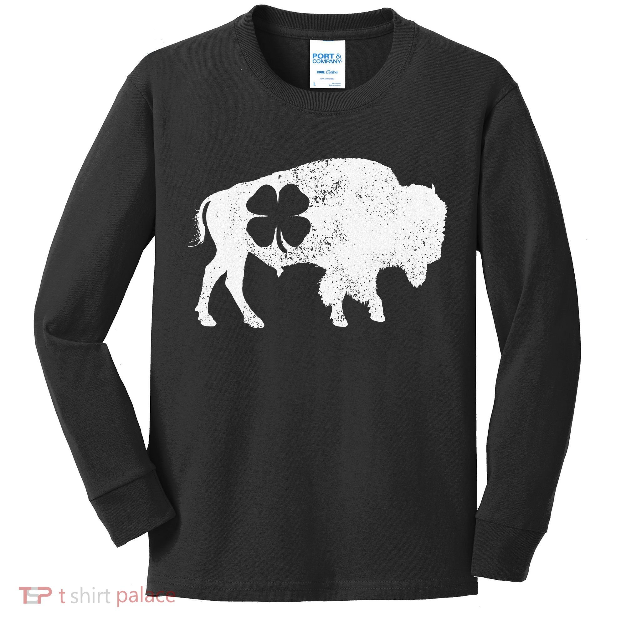 St Patrick's Day Green Shamrock Buffalo Bison Irish Saint Funny Kids Long Sleeve Shirt