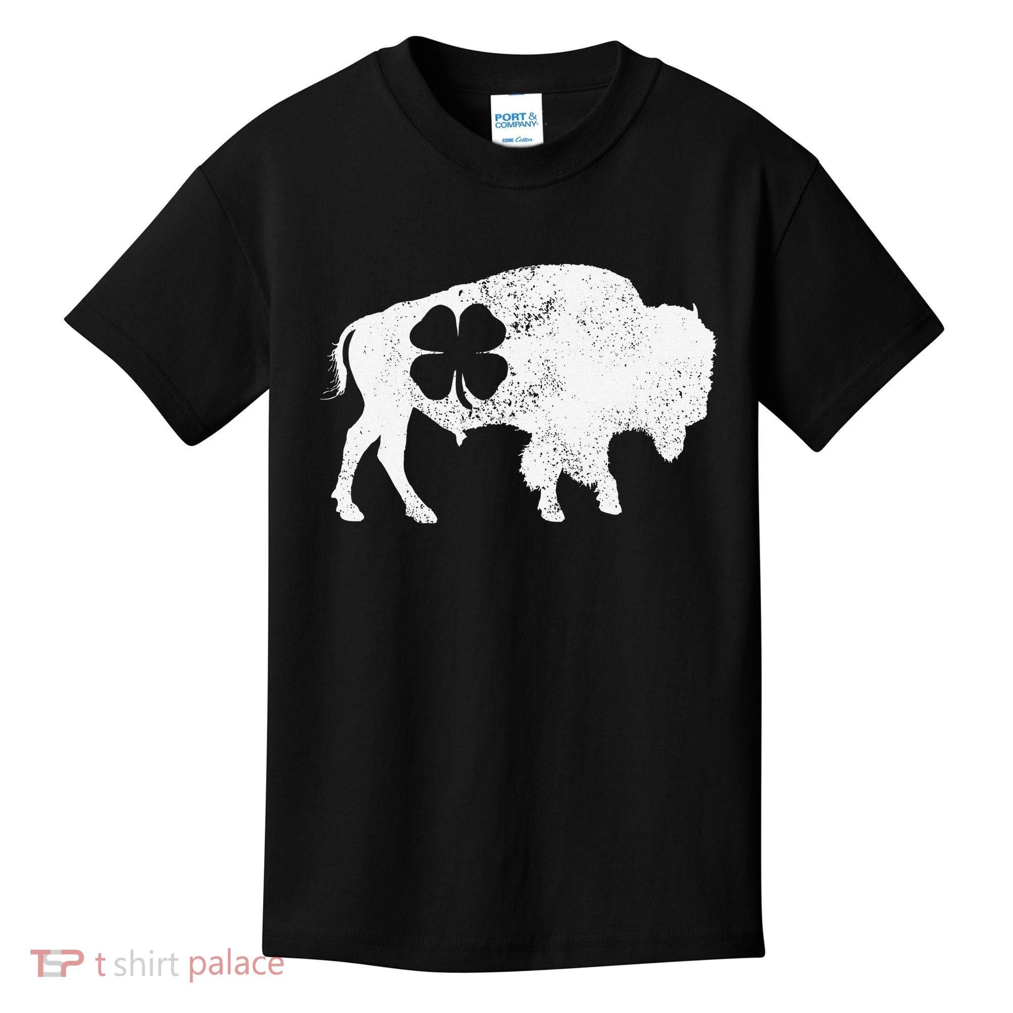 St Patrick's Day Green Shamrock Buffalo Bison Irish Saint Funny Kids T-Shirt