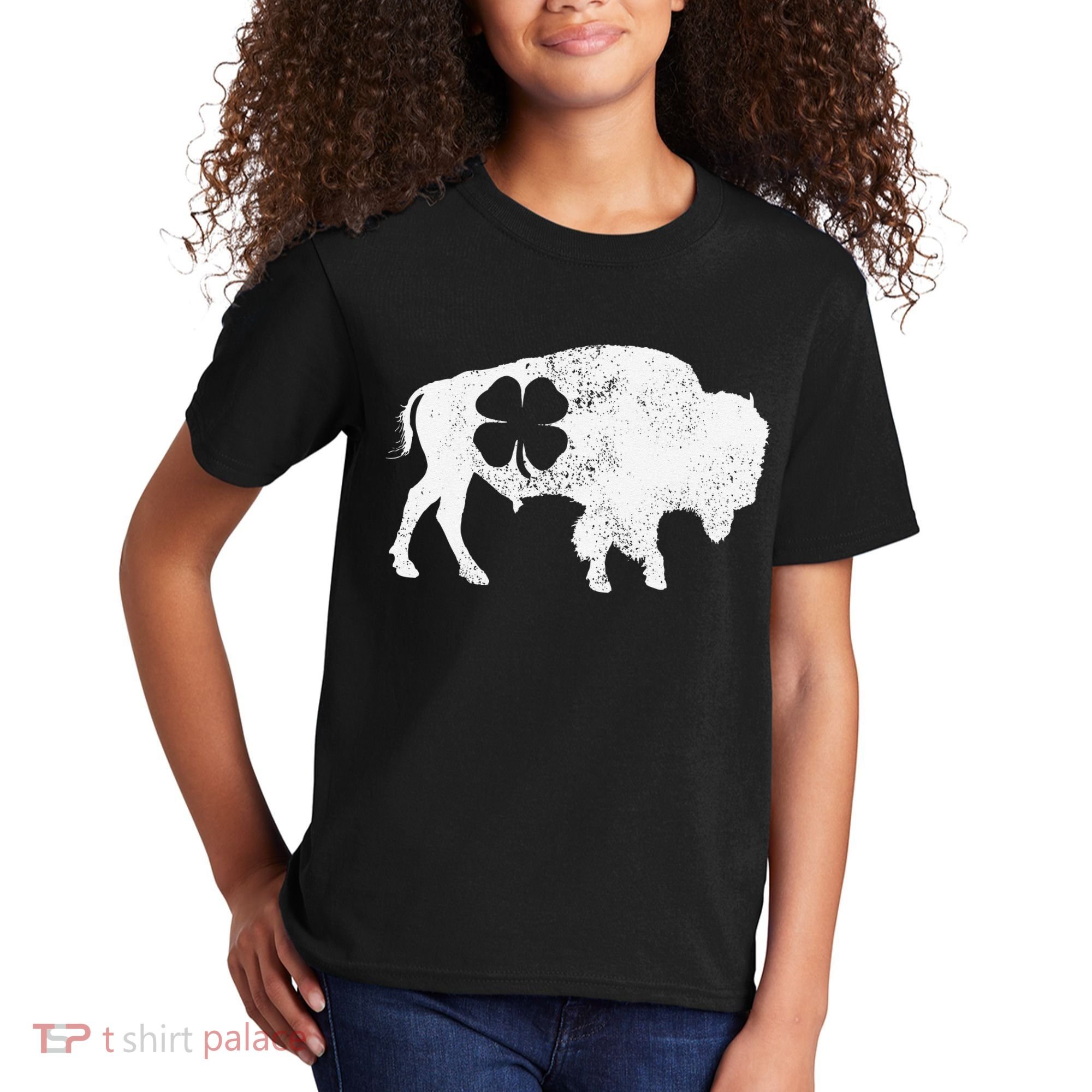 St Patrick's Day Green Shamrock Buffalo Bison Irish Saint Funny Kids T-Shirt
