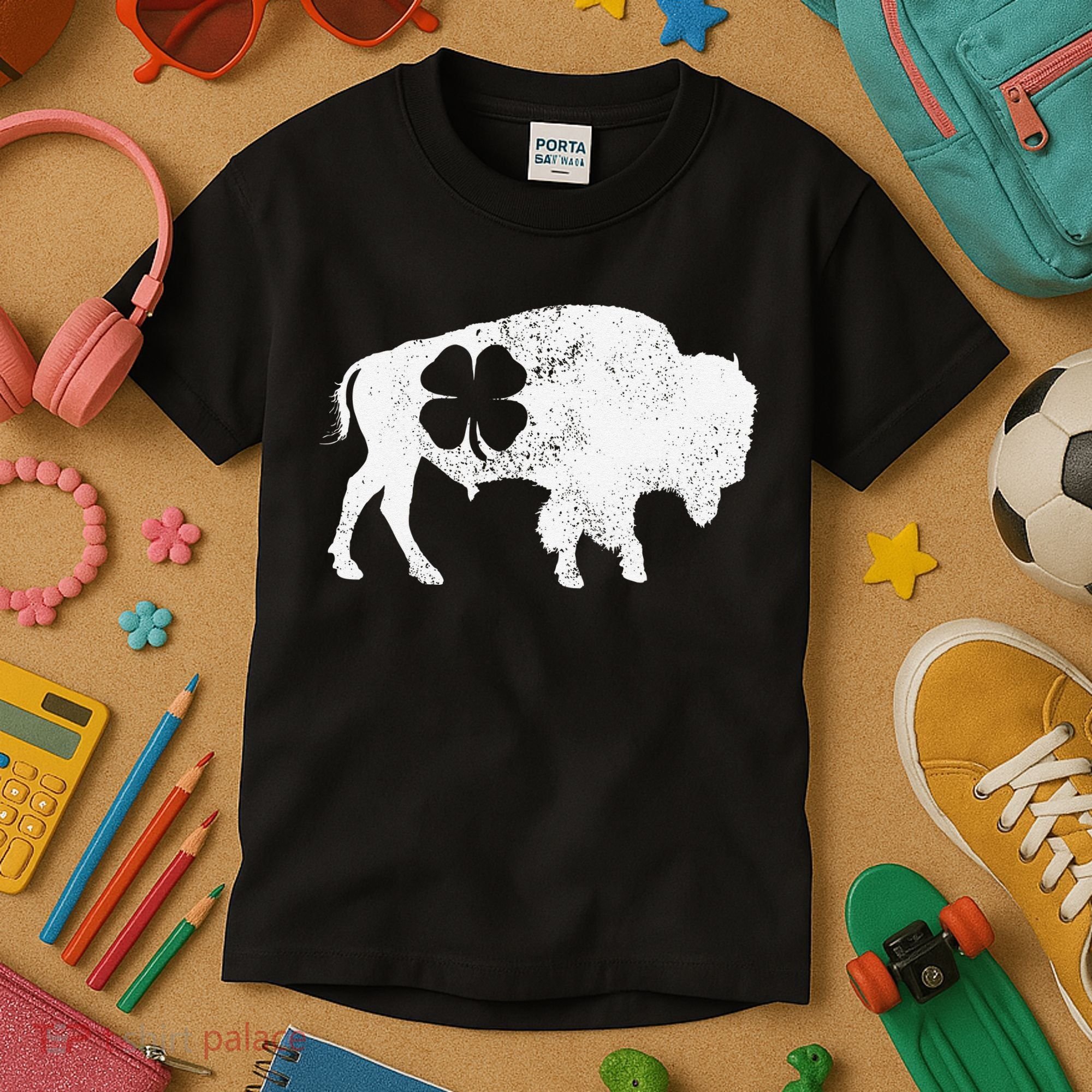 St Patrick's Day Green Shamrock Buffalo Bison Irish Saint Funny Kids T-Shirt