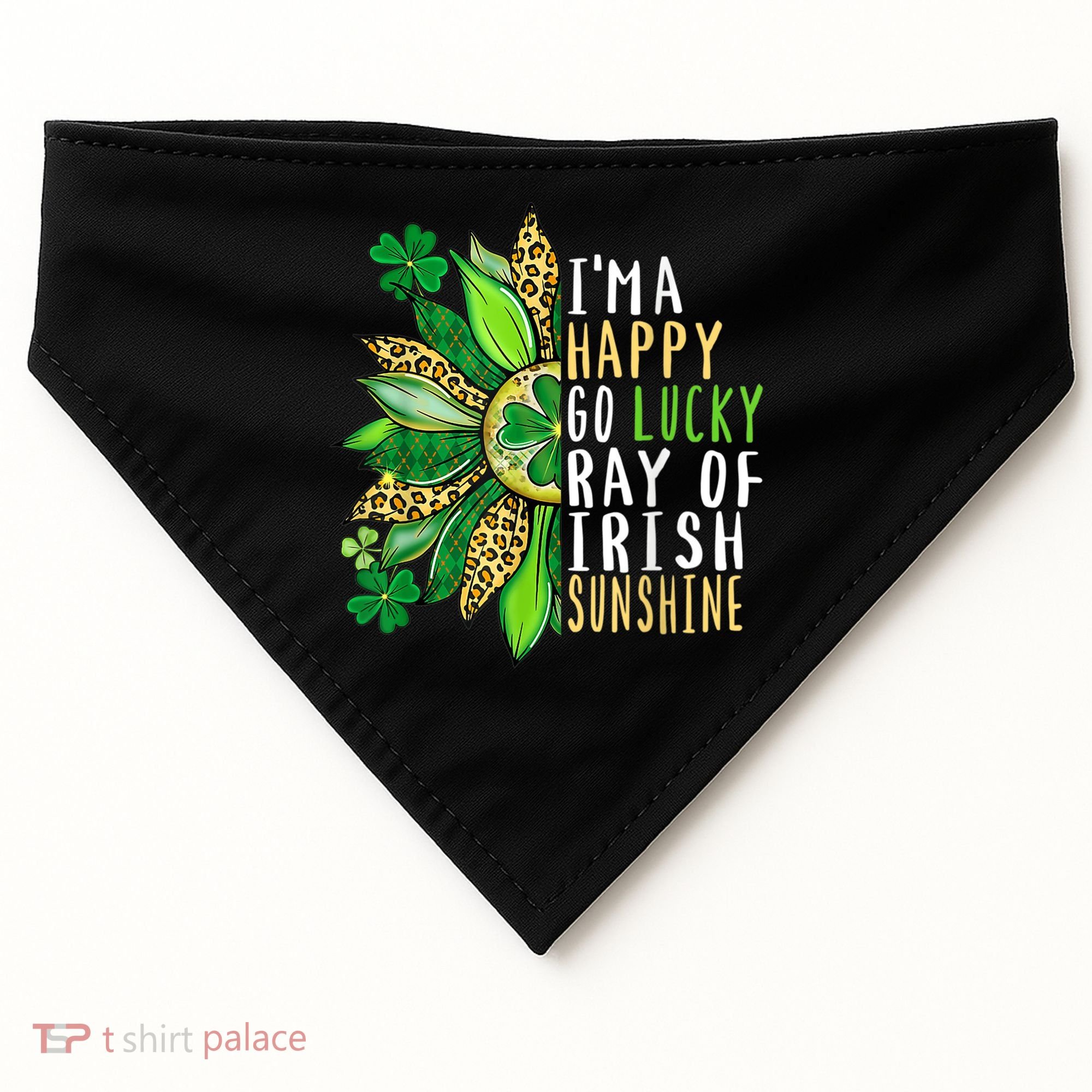 St. Patricks Day Sunflower Happy Go Lucky Ray Irish Sunshine USA-Made Doggie Bandana