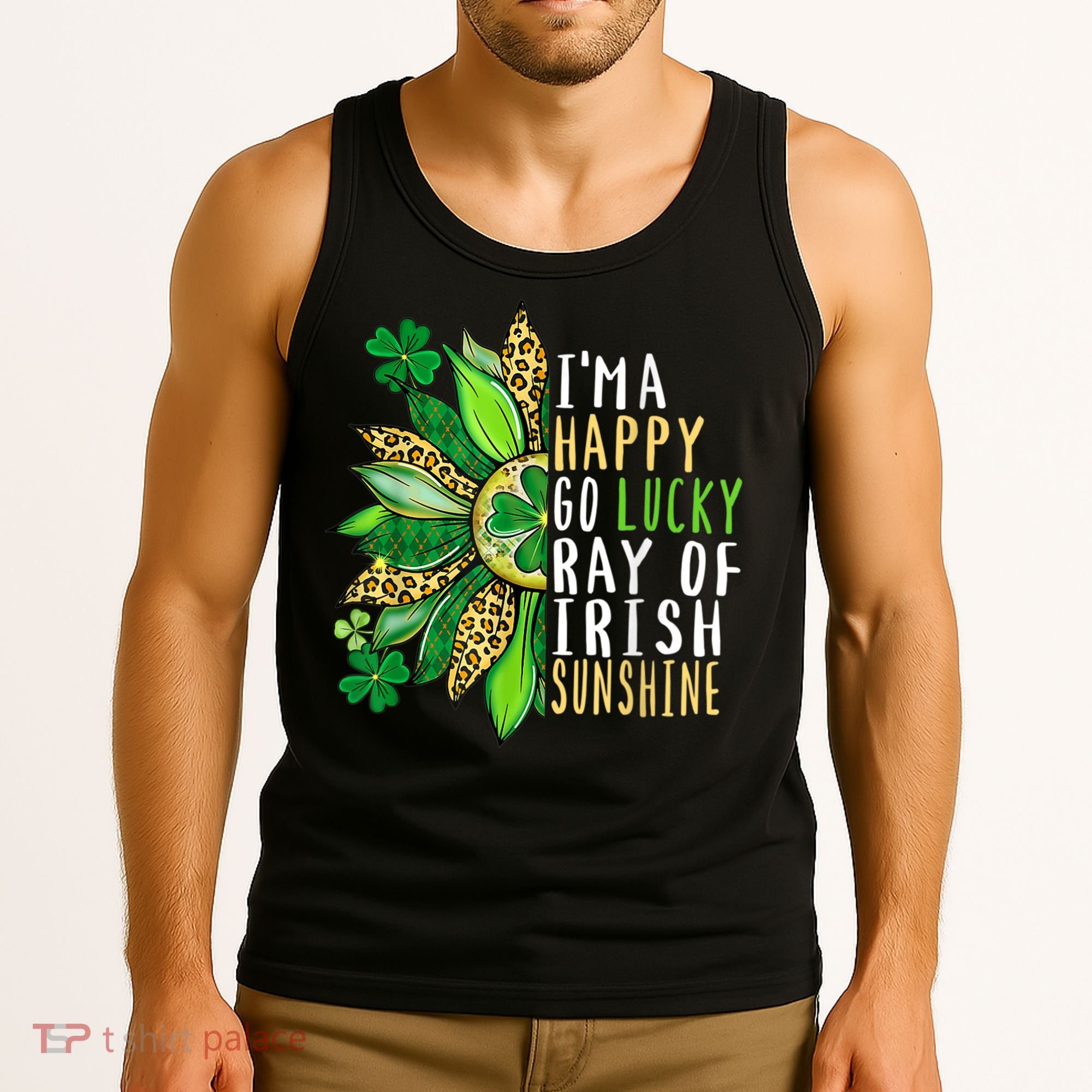 St. Patricks Day Sunflower Happy Go Lucky Ray Irish Sunshine Tank Top