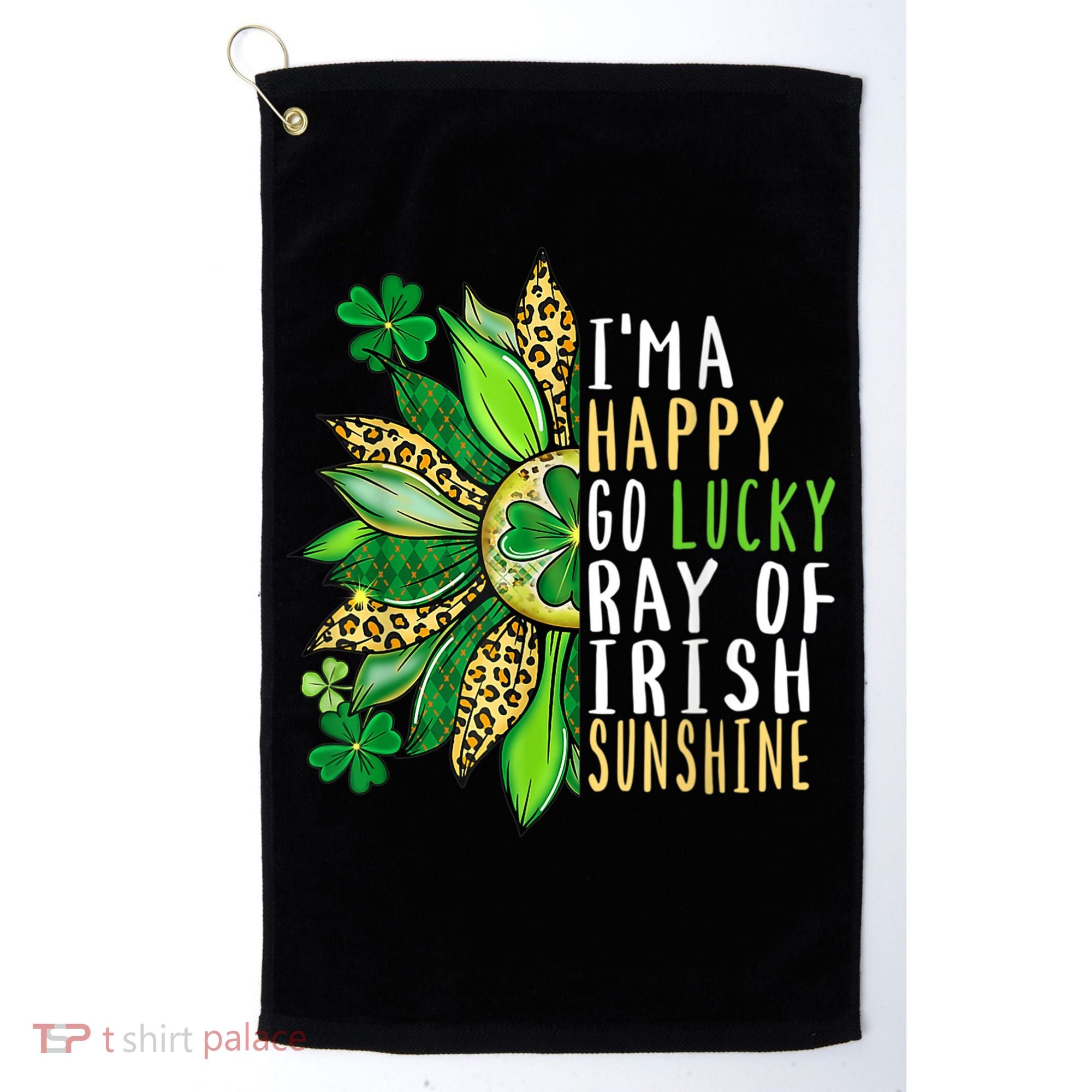 St. Patricks Day Sunflower Happy Go Lucky Ray Irish Sunshine Golf Towel