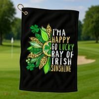 St. Patricks Day Sunflower Happy Go Lucky Ray Irish Sunshine Golf Towel thumb 1