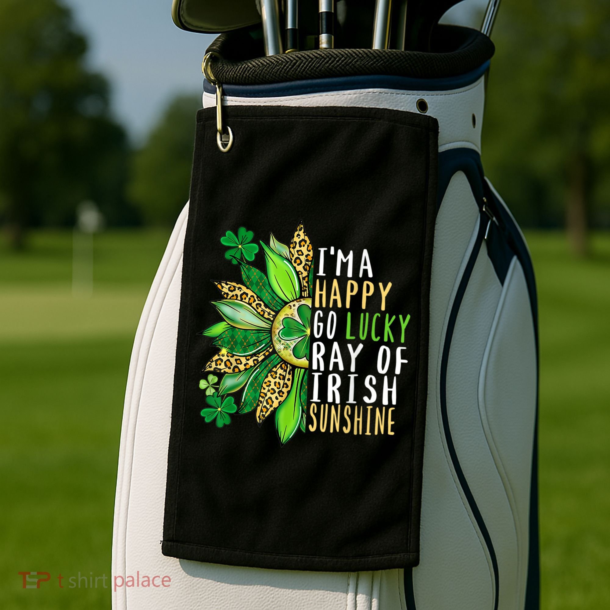 St. Patricks Day Sunflower Happy Go Lucky Ray Irish Sunshine Golf Towel