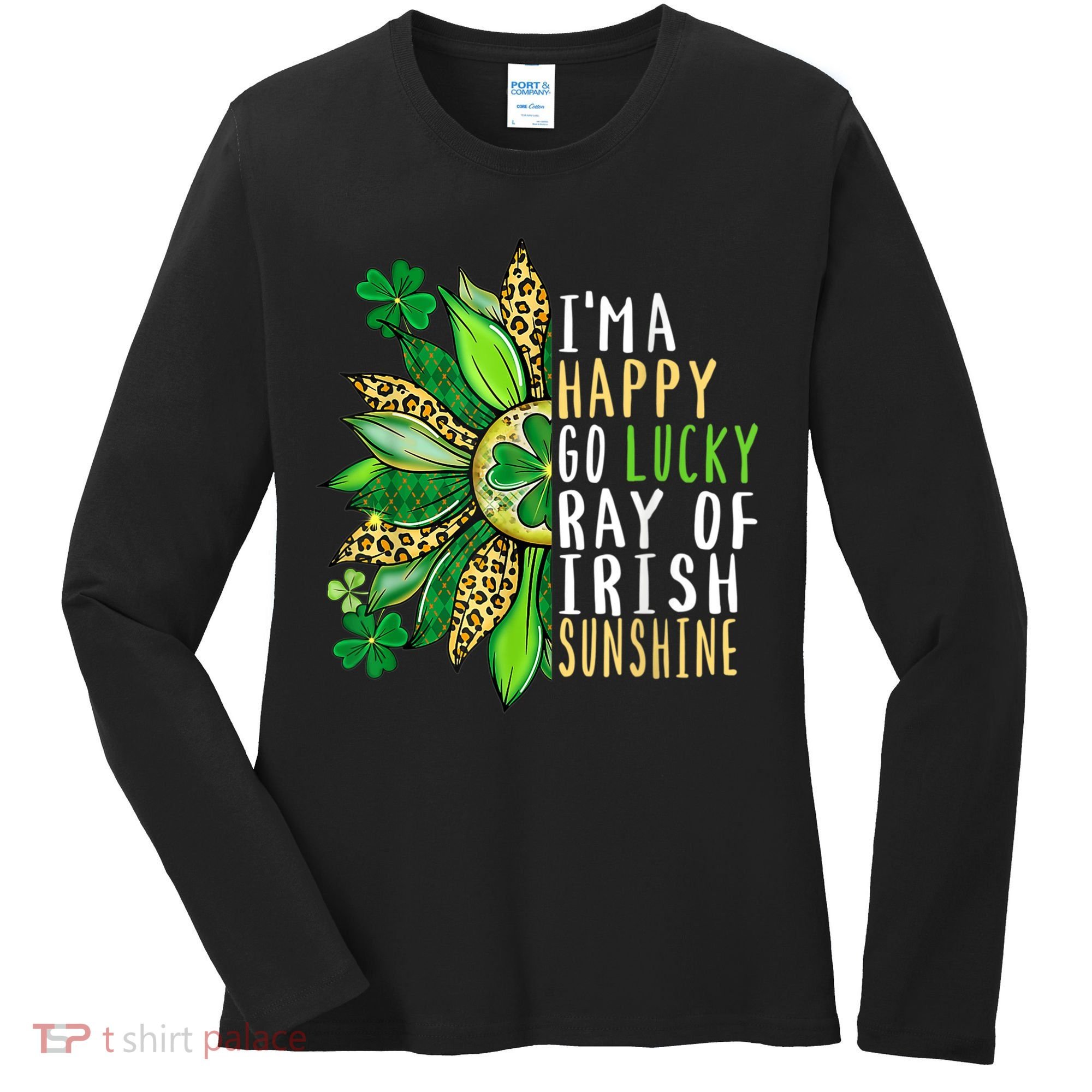 St. Patricks Day Sunflower Happy Go Lucky Ray Irish Sunshine Women's Long Sleeve Shirt