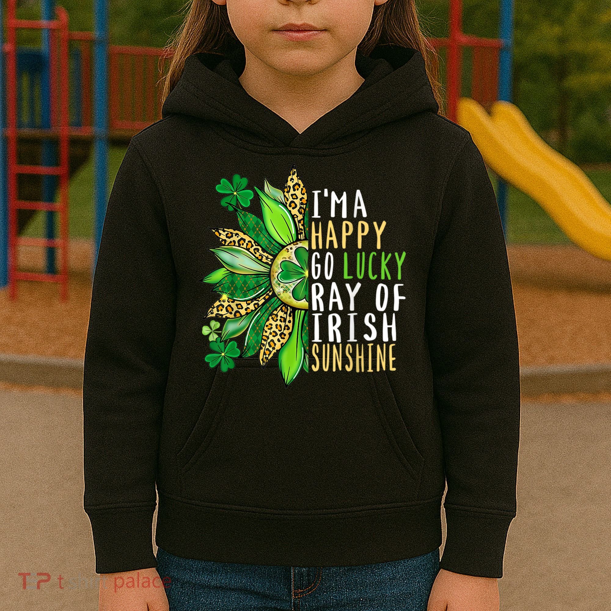 St. Patricks Day Sunflower Happy Go Lucky Ray Irish Sunshine Kids Hoodie