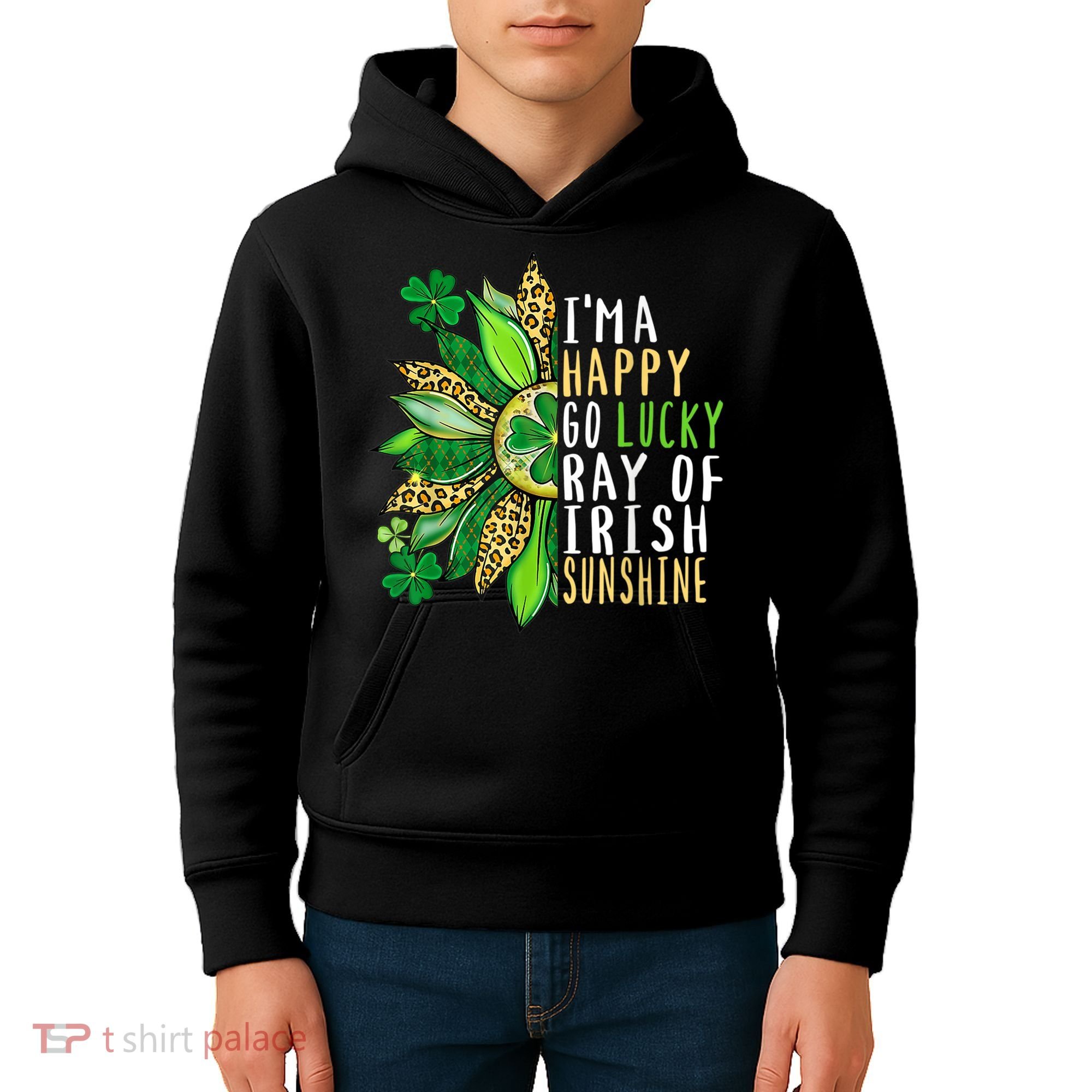 St. Patricks Day Sunflower Happy Go Lucky Ray Irish Sunshine Kids Hoodie