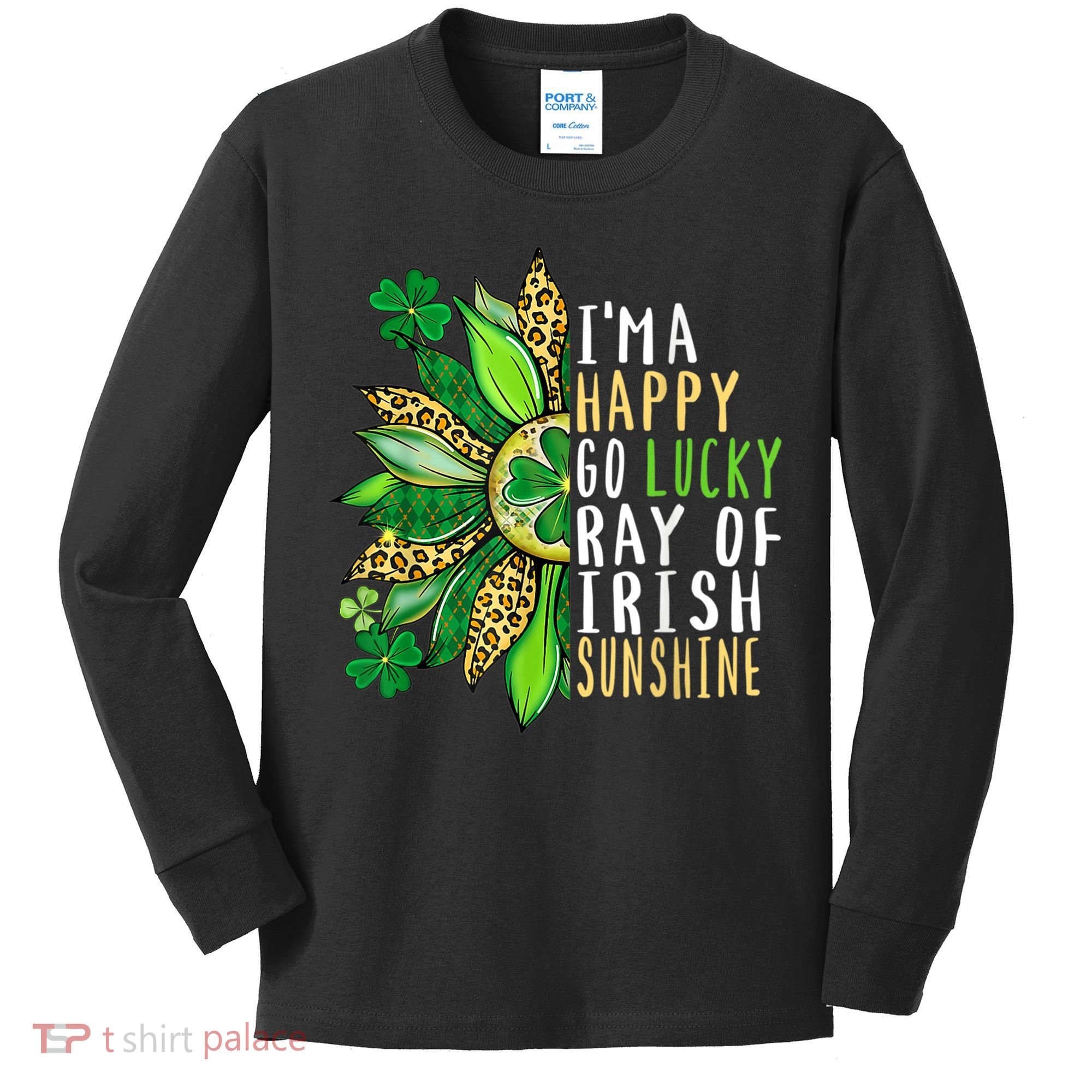 St. Patricks Day Sunflower Happy Go Lucky Ray Irish Sunshine Kids Long Sleeve Shirt