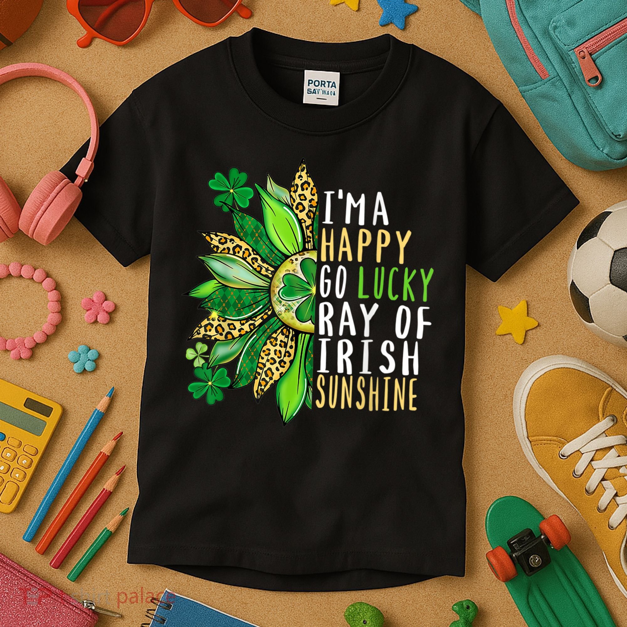 St. Patricks Day Sunflower Happy Go Lucky Ray Irish Sunshine Kids T-Shirt