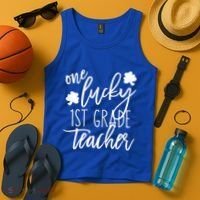 St Patricks Day One Lucky First Grade Teacher St Pattys Day Tank Top thumb 4